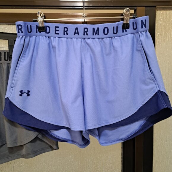 Under Armour Women's Running shorts size large grey and purple pockets - Picture 2 of 6